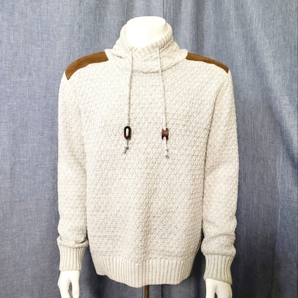 X-RAY Shawl Collar Pullover Sweater Faux Suede Shoulder Patches Oatmeal Men's M - Picture 10 of 10